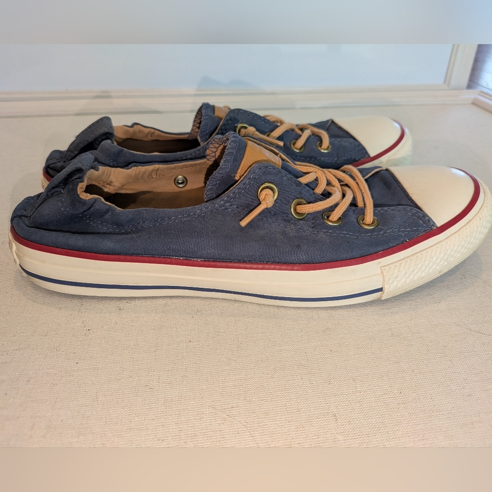 Converse Women's Blue Canvas Low-Top Sneakers with Tan Laces Size 9 - Picture 2 of 9